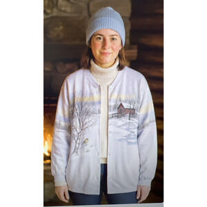 Winter grannycore Christmas Jacket Large Artisans Vintage textured art snow